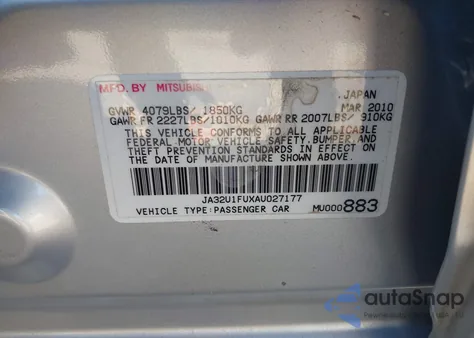 2010 Mitsubishi Lancer De from USA, damaged, VIN JA32U1FUXAU027177